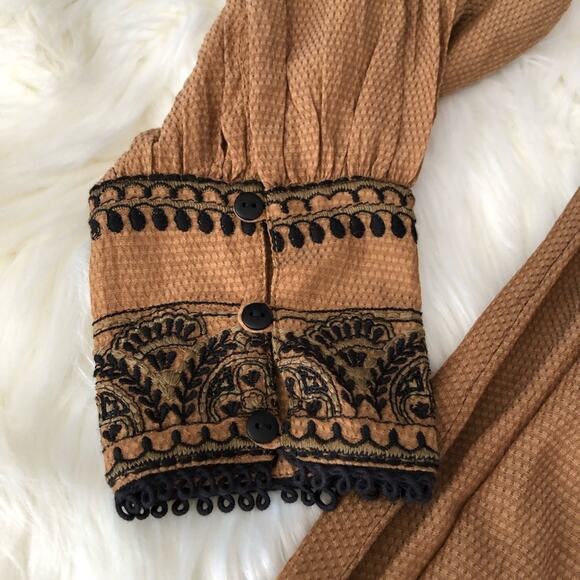 Free People Erin Embroidered Boho Mini Dress Size M NWT Long sleeve In Brown - Picture 10 of 13